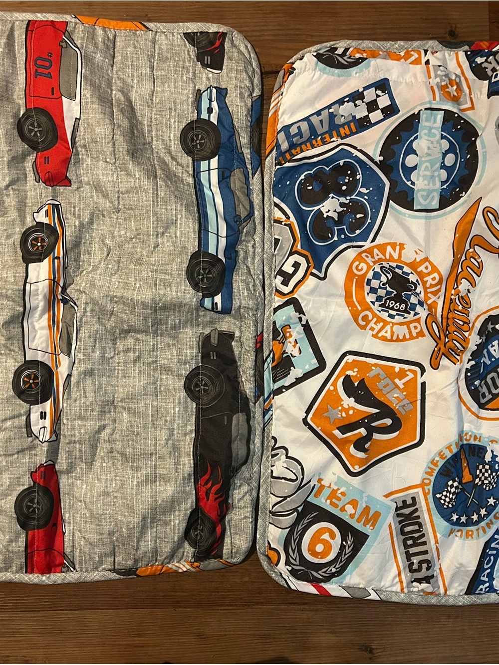 Kids Race Car Print Pillow Sham - Blue & Orange